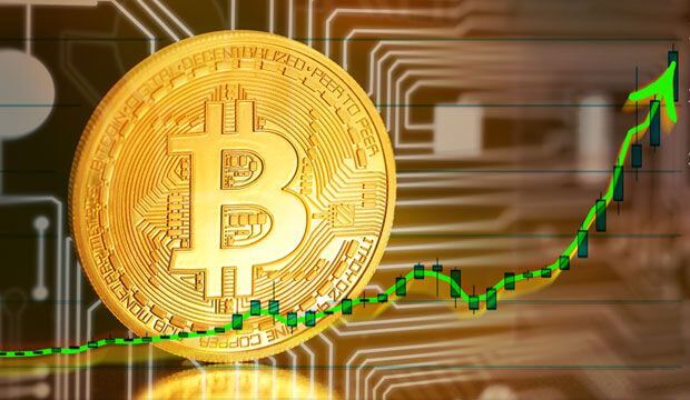moeda de bitcoin e candles verdes