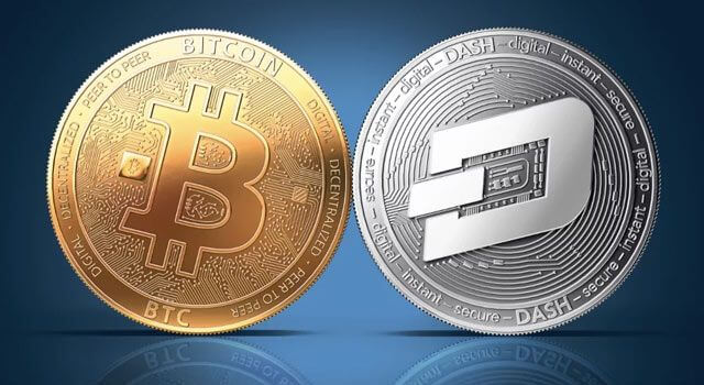 moeda de Bitcoin versus moeda Dash