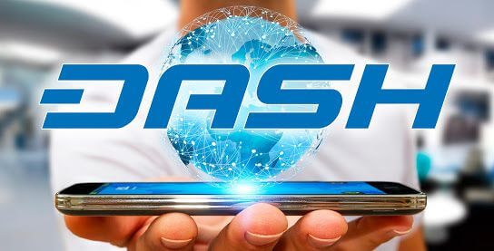 moeda Dash dentro de um smartphone