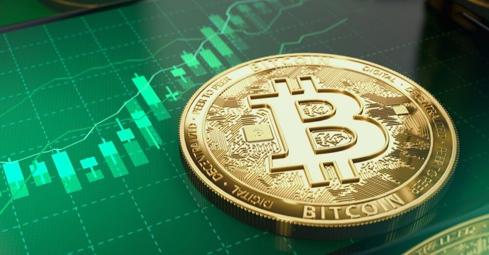 Bitcoin em um fundo de mercado verde