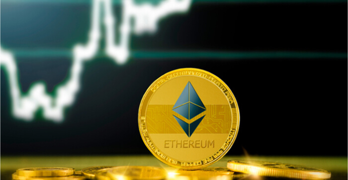 Imagem de uma moeda Ethereum dourada