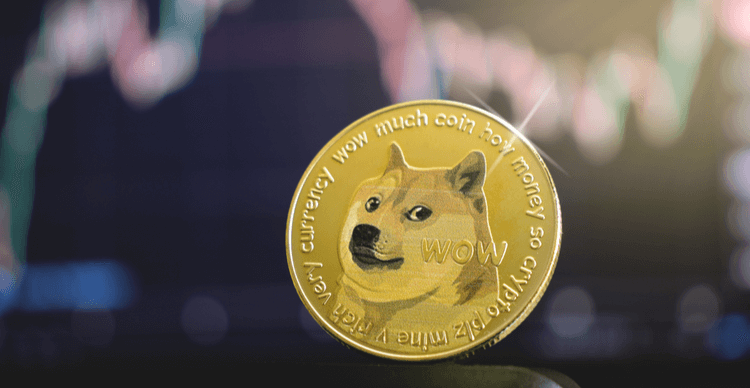 Dogecoin na frente de um gráfico