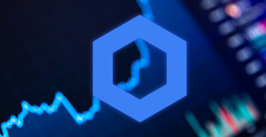 Imagem da criptomoeda Chainlink com um gráfico de preços em ascensão